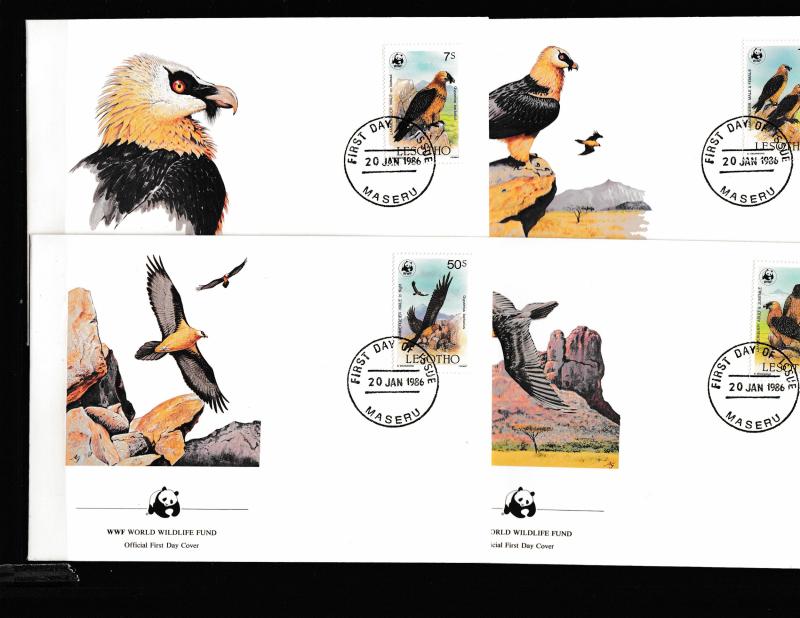 Lesotho - Fauna WWF - 4 FDC - Birds - LAMMERGEIER