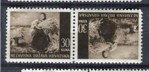 CROATIA; 1940s early WWII pictorial issue Mint MNH TETE-BECHE PAIR, 30k