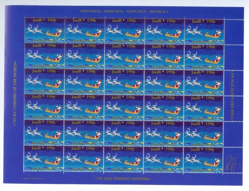 Greenland. 1996 Christmas Seal  Mnh Sheet. 1 Side Perf. Santa. Sled. Reindeer.
