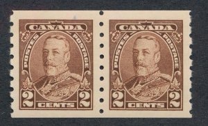 CANADA 228 MINT VF HINGED 2c BROWN COIL PAIR KGV