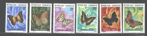 REP. GABONAISE 1973 BUTTERFLY #305 - 310 MNH  C.V. $25.00