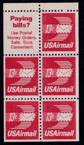 United States # C79a, Winged Envelope, Booklet Pane, Mint NH, 1/2 Cat.