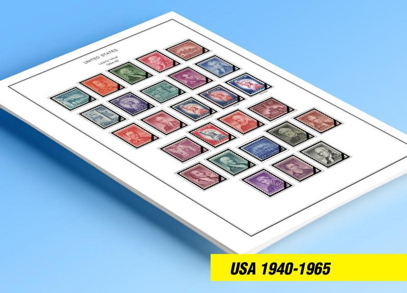 COLOR PRINTED U.S.A. 1940-1965 STAMP ALBUM PAGES (37 illustrated pages)