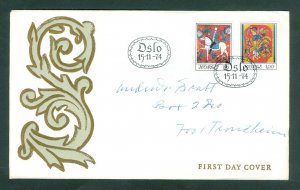 Norway. 1974 FDC Cachet. Art, Rose Painting. Sc# 645-646. Adr: Trondheim.