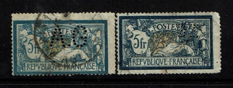 France SC# 130 Used - x2 - AG and BP Perfin - BG w/ creased corner - Lot 081317