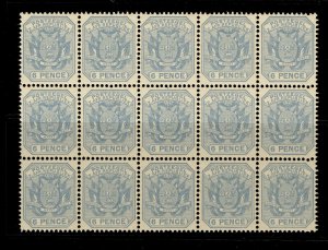 SOUTH AFRICA - Transvaal QV SG210 6d pale dull blue NH MINT. Cat £60 BLOCK OF 15