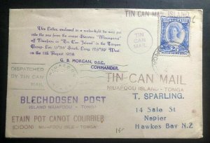 1938 Niuafoou Tonga Toga Tin Can Canoe Mail Cover to Napier New Zealand