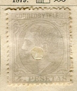 SPAIN; 1879 early classic Portrait issue fine used 4P. value Hole Punch