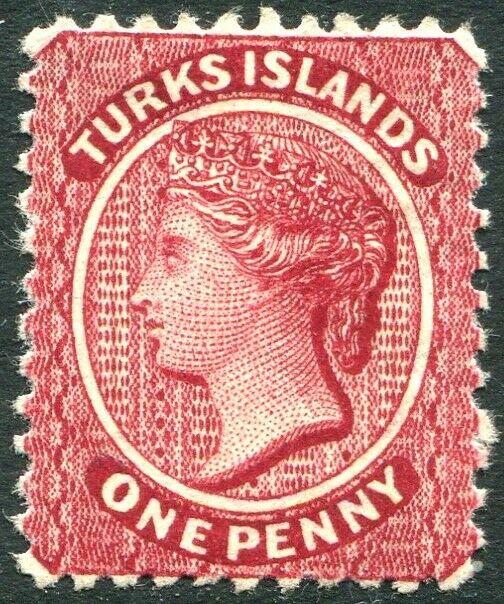 TURKS & CAICOS ISLANDS-1887-89 1d Crimson-Lake Perf 12 with reversed wmk  MM