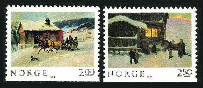 Norway 831-832,MNH.Michel 894-895. Christmas 1983.Dog,Horse sleigh.