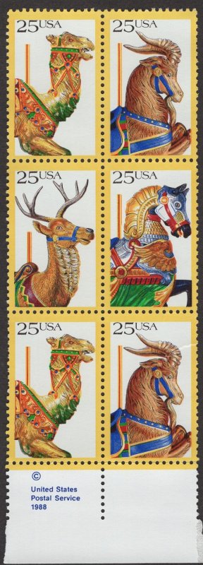 Scott 2390-93 MNH Block of 6, bottom right hand stamp has a tear