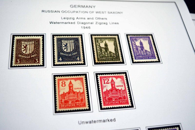 COLOR PRINTED OCCUPIED GERMANY 1945-1949 STAMP ALBUM PAGES (50 illustr. pages)