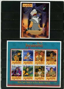 GUYANA 1995 WALT DISNEY POCAHONTAS SHEET OF 8 STAMPS & S/S MNH