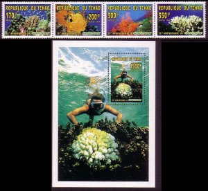 Chad Fish Diving Coral Reef Life strip 4v+MS 1996 MNH MI#1365A-1368A+Block 260A