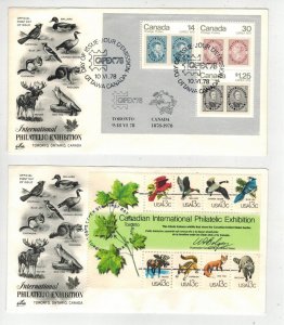 1978 CAPEX SOUVENIR SHEETS SET OF 2 DIFFERENT FDCs USA & CANADA + 2 Diff Cancels
