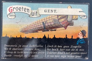 1910 Belgium Picture Postcard Cover To Bruxelles Zeppelin Greetings Gent