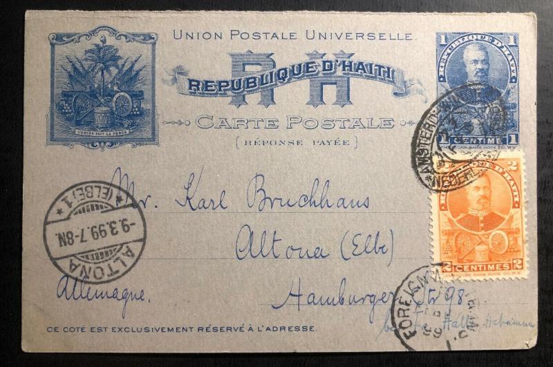 1899 Haiti Paqueboat Netherland Indies Reply Card Cover To Altona Germany