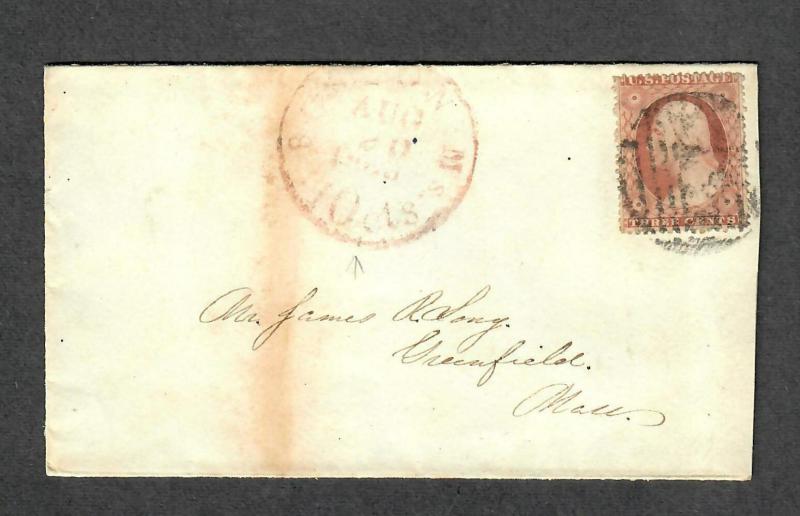 US Sc#26 Aug 20 1860 Boston Mass Canada Mail Cancel Scarce Cover