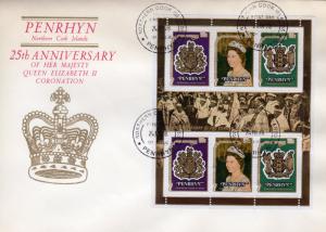 Penrhyn Island 1979 Sc#104 Coronation Anniversary Sheetlet (6) FDC