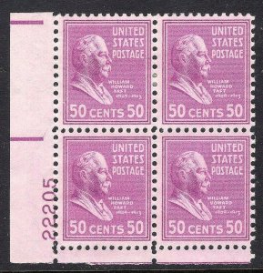 #831 VF H OG-50c WiLLIAM TAFT-LL PLATE BLOCK-Presidential Series  (REM 831-g)