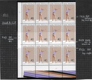 1977 Australia 657 40¢ Performing Arts MNH block of 12 with minor flaws