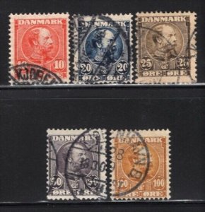 Denmark 1904-05 King Christian Set FVF Used #65-69 CV$192