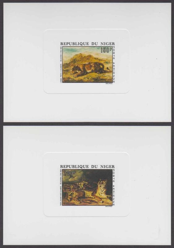 NIGER 1973 PAINTINGS Sc C215-C216 FULL SET OF DELUXE DIE PROOFS VF LION & TIGER 