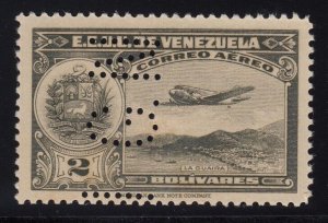 Venezuela 1938-39 2b Olive Gray Airmail GN Perfin Official MNH. Scott OAC104