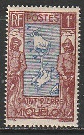 1932 St. Pierre et Miquelon - Sc 136 - MNH F - 1 single - Map & Fisherman