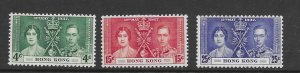 Hong Kong 151-53  1937 set 3 VF  LH