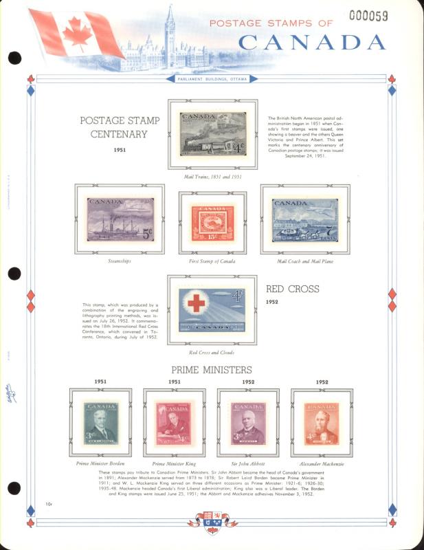 Canada Mint and Used Stamps on White Ace Album Page from Collection (Note: Pa...