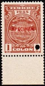 Costa Rica Revenue Stamp 1945 Mena #SR854 SPECIMEN 1 colon. MINT