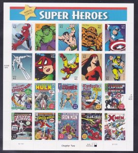 US 4159 MNH 2007 41¢ MARVEL COMICS Super Heroes Full Pane of 20 Very Fine