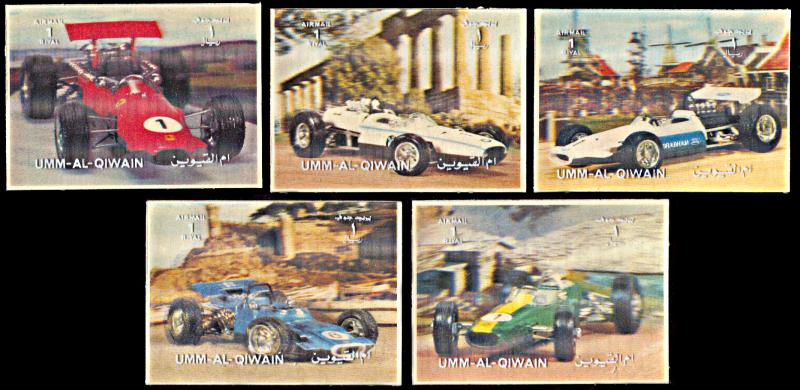 Umm al Qiwain Michel 809-813, MNH, Racing Cars 3-D Issue