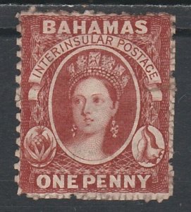 BAHAMAS 1863 QV CHALON PINEAPPLE AND SHELL 1D WMK CROWN CC PERF 12.5