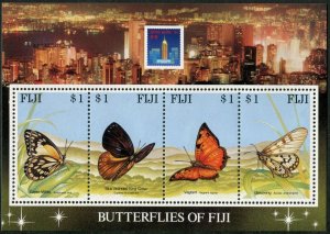 Fiji 702 ad sheet, MNH. Michel Bl.11. Hong Kong-1994. Butterflies.