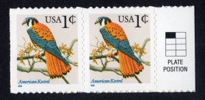 Scott #3031A 2000 American Kestrel Pair of Stamps - MNH w/Plate Selvage