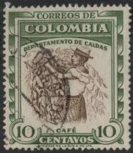 Colombia 683 (used) 10c coffee picker, grn & brn (1958)