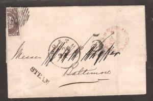 Newfoundland Sc 8a Vertical Bisect on 1860 cover, STEAM handstamp, Rare, Cert