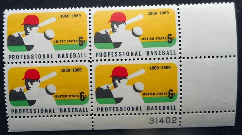 USA, Scott 1381, Baseball 100th Anniversary, Plate Block of 4, MNH