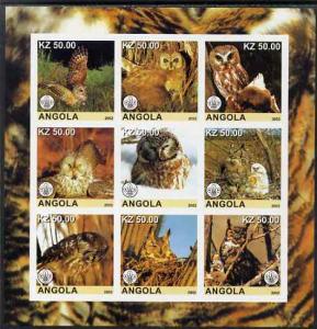 Angola 2002 Owls imperf sheetlet containing 9 values each...