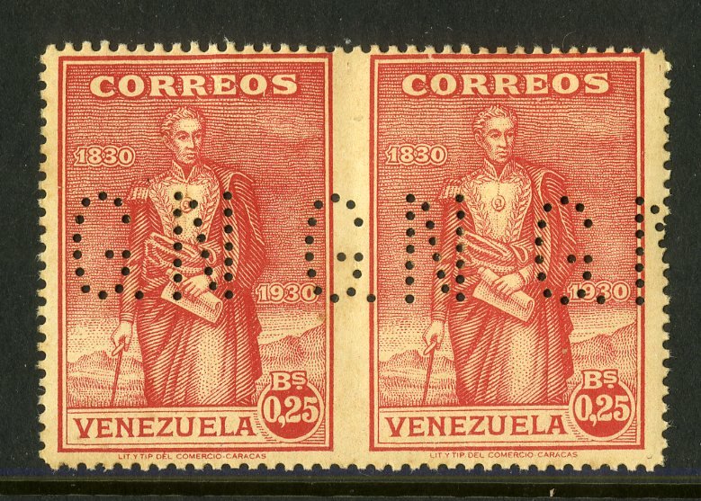 VENEZUELA 292 MNH IMPERF PAIR  PUNCHED G.N FOR OFFICIAL USE $2.00 MILITARY