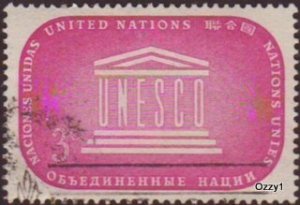 UN UNESCO 1955 Sc#33, SG#33 3c Pink Building Logo USED-Fine-NH.