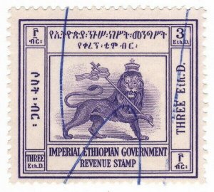 (I.B) Ethiopia Revenue : Duty Stamp $3 (Lion of Judah)