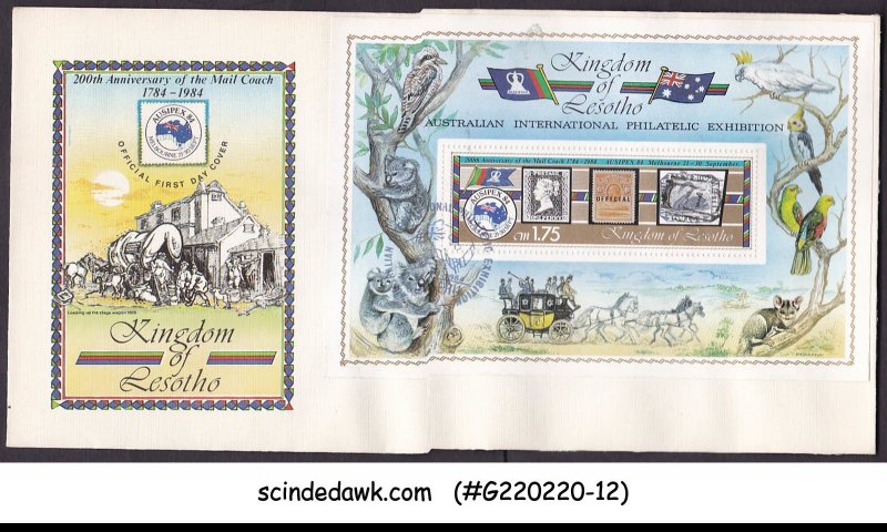 LESOTHO - 1984 200th ANNIV. OF THE MAIL COUCH / AUSIPEX MS FDC