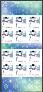 Canada #2124a 50¢ Christmas - Snowman (2005). Booklet of 12 stamps. MNH