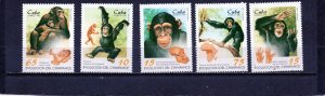 CUBA 1998 WILD ANIMALS/CHIMPANZEE SET OF 5 STAMPS MNH