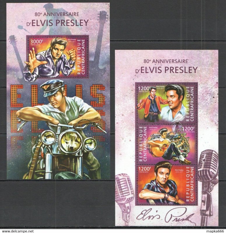 2015 Central Africa Famous People 80Th Anniversary Elvis Presley Kb+Bl ** Ca315