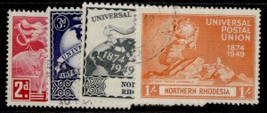 NORTHERN RHODESIA GVI SG50-53, anniversary of UPU set, FINE USED. Cat £11.