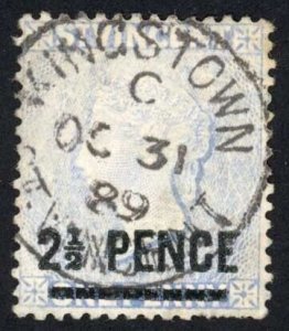 St Vincent SG49 2 1/2d on 1d Milky blue wmk Crown CA Fine used Cat 12 Pounds